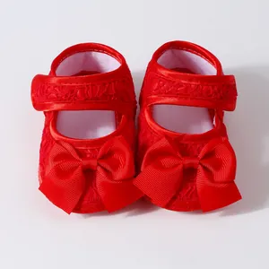 Rote weiche Babyschuhe für Mädchen mit Schleife, Prinzessinnenstil für Neugeborene
