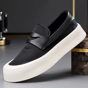 Men Casual Shoes Breathable Mesh Fabric Hollow Out Thick Sole Height Increasing Slip On Loafers Fashionable Summer Sneakers