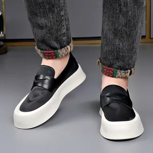 Men's breathable mesh slip-on loafers with thick white platform sole