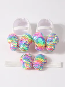 Set de zapatos de princesa y diadema para bebé con mariposas de lentejuelas de colores vivos