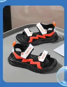Sandali da spiaggia traspiranti per bambini con onde arancioni e chiusura in velcro