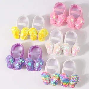 Zapatos de princesa de encaje para bebé con lazos de mariposa en lentejuelas de colores