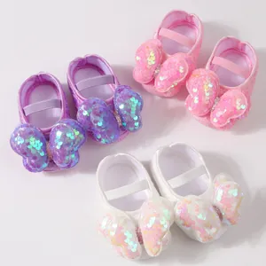 Zapatos de princesa para bebé con lazos de mariposa de lentejuelas para recién nacidos