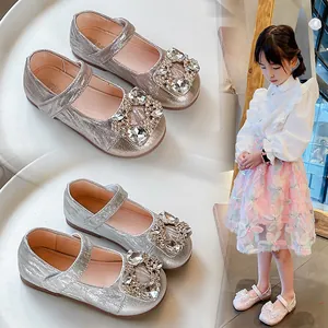 Zapatos Mary Jane para Niñas Brillantes con Strass Princesa Planos Hebilla Cuadrada de Cuero PU Antideslizantes para Niños