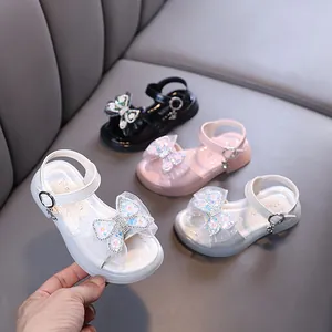 Girls Princess Sandals Ladylike Style Mesh Bowknot Rhinestone Summer Dress Shoes For Toddlers Kids Wedding Performance