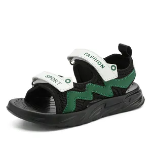 Sandali sportivi traspiranti per bambini in verde e nero con cinturini regolabili