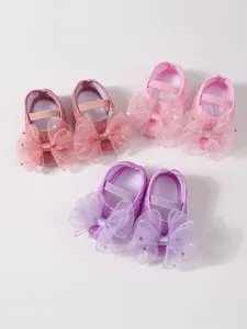 Süße Baby Mädchen Prinzessin Schuhe mit großen Netzschleifen in Rosa und Lila Farben
