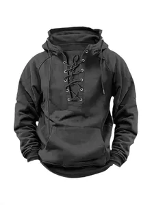 Herren Kapuzenpullover in Schwarz mit Schnürung und Kängurutasche für Sport und Freizeit