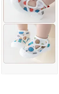 Detailed close-up showing the breathable mesh texture of colorful baby walking shoes