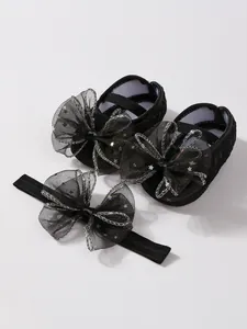 Schwarze Baby-Prinzessinnenschuhe und Stirnband-Set mit Glitzerstern-Schleifen