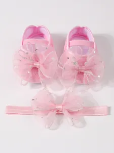 Rosa Baby-Prinzessinnenschuhe und passendes Stirnband-Set mit Sternenglitzerschleifen