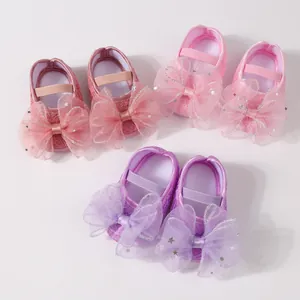 Süße Baby Prinzessin Wanderschuhe mit großen Pailletten-Schleifen in Pink und Lila