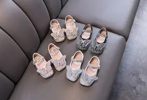 Elegant girls princess dress shoes with rhinestone butterfly details in multiple colors