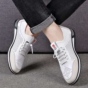 Men's hollow-out casual white shoes with breathable design and soft comfortable sole