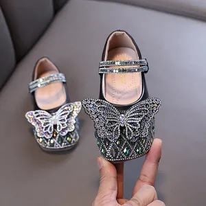 Elegant rhinestone butterfly princess shoes for young girls dance and stage performance