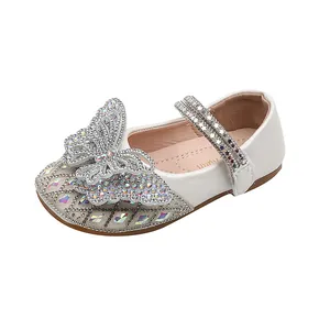 Elegant sparkling white rhinestone princess shoes for girls' performance and dance
