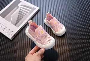 Breathable pink mesh sneakers for toddlers with soft non-slip soles and slip-on design