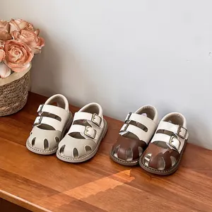Zapatos de Primeros Pasos de Cuero de Microfibra Sandalias Suela Blanda Transpirable Punta Cerrada Zapatos de Verano para Niños Niñas Unisex