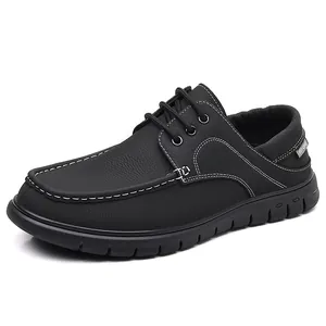 Μαύρα δερμάτινα παπούτσια business casual για άνδρες με μαλακή σόλα