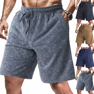 Detailed view of men's loose acid wash terry shorts available in multiple colors