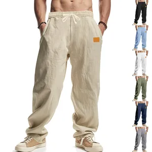 Men's loose linen casual beach pants with drawstring waist and multiple color options