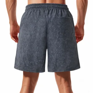 Back view of men's vintage tie-dye terry cotton casual beach shorts with pocket