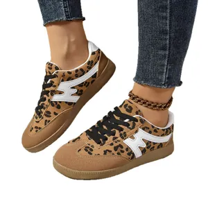 Trendige Damen Sneaker mit Leopardenmuster im Retro-Look bequeme flache Freizeitschuhe