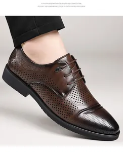 Elegant brown men's perforated leather Derby shoes for business formal and formal wear