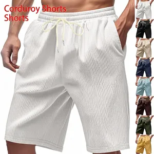Men Retro Corduroy Shorts Heavyweight Loose Fit Summer Beach Sport Pants With Drawstring Elastic Waist Casual Straight Bottom