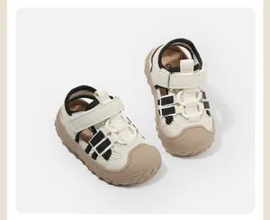 Comfortable toddler sandals with collision-proof toe and mesh for summer comfort.