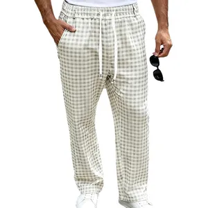Heren losse geruite vrijetijdsbroek met trekkoord in de taille voor de zomer