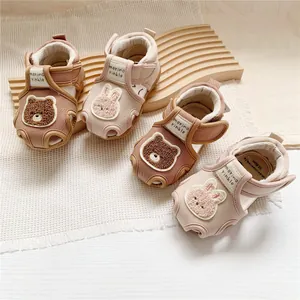 Cute cartoon bear and bunny toddler walking sandals for baby boys and girls in soft tones