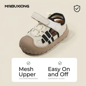 Breathable mesh toddler sandals with anti-collision toe and velcro strap for boys and girls
