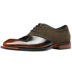 Vintage men's Oxford dress shoes with suede and polished leather patchwork design