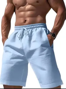 Heren Casual Katoen Linnen Shorts Ademend Effen Kleur Elastische Taille Trekkoord Rechte Pijp Zomer Strand Shorts Broeken