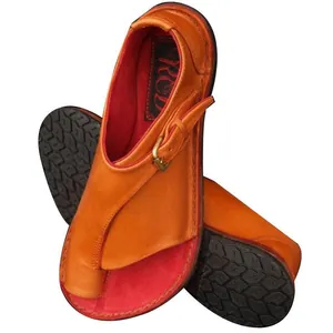 Stylish women's summer flat sandals featuring buckle strap and orange toe-ring design