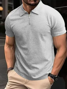 Men Knit Polo Shirt Summer Short Sleeve Half Zipper Slim Fit Solid Color Knitted Sporty Casual Polo T-Shirt Tops