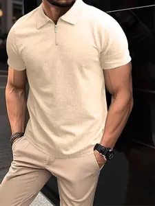 Men's knitted half-zip polo shirt in cream for summer casual wear
