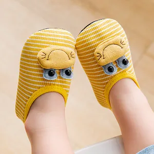 Cute yellow striped baby indoor shoes with non-slip soft soles for toddlers