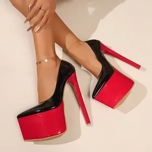 Chaussures à Talons Hauts pour Femmes en Cuir Verni Plateforme Talons Aiguille Sexy Spectacle Scène Fête Mode Bout Pointu Escarpins