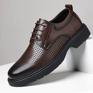 Zapatos de Cuero Formales de Negocios para Hombre Calados Transpirables Zapatos de Vestir Estilo Coreano Boda Oficina Derby Hombre