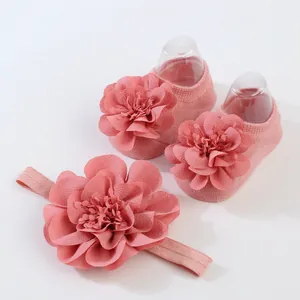 Set de calcetines y diadema para bebé con grandes flores de gasa rosa para 0-1 año