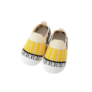 Breathable yellow mesh toddler walking shoes with soft soles for spring and summer