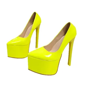 Escarpins stiletto jaune néon 18 cm avec plateforme haute et bout pointu