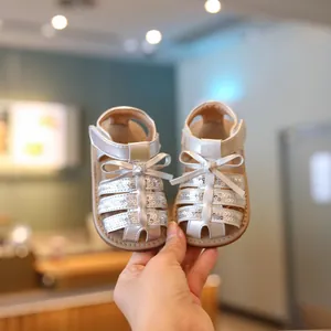 Baby Meisjes Zomer Sandalen Pailletten Strik Zachte Zool Leren Lopen Schoenen Antislip Prinses Sparkly Flats Voor Peuters