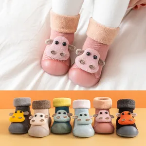 Baby Cotton Rubber Floor Socks Shoes Non-slip Cartoon Infant Toddler Winter Warm Knitted First Walkers Indoor Shoes