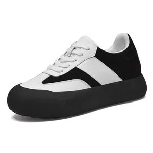Baskets GAT Plateforme Unisexe Couleur Panda Talon Compensé Invisible Cuir Vachette Chaussures Skate Décontractées