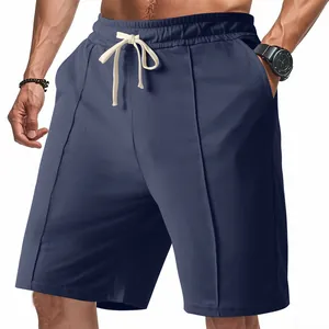 Pantalones cortos de golf casuales azul marino para hombre con cordón elástico y pinzas