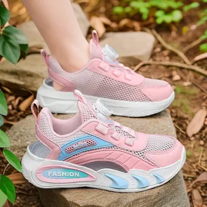 Rosa atmungsaktive Kinder-Mesh-Sneaker mit Drehverschluss und trendiger Mode-Sohle