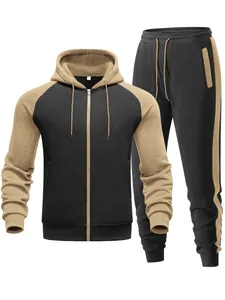 Men's two-piece tracksuit featuring a contrast raglan sleeve zip-up hoodie and matching joggers